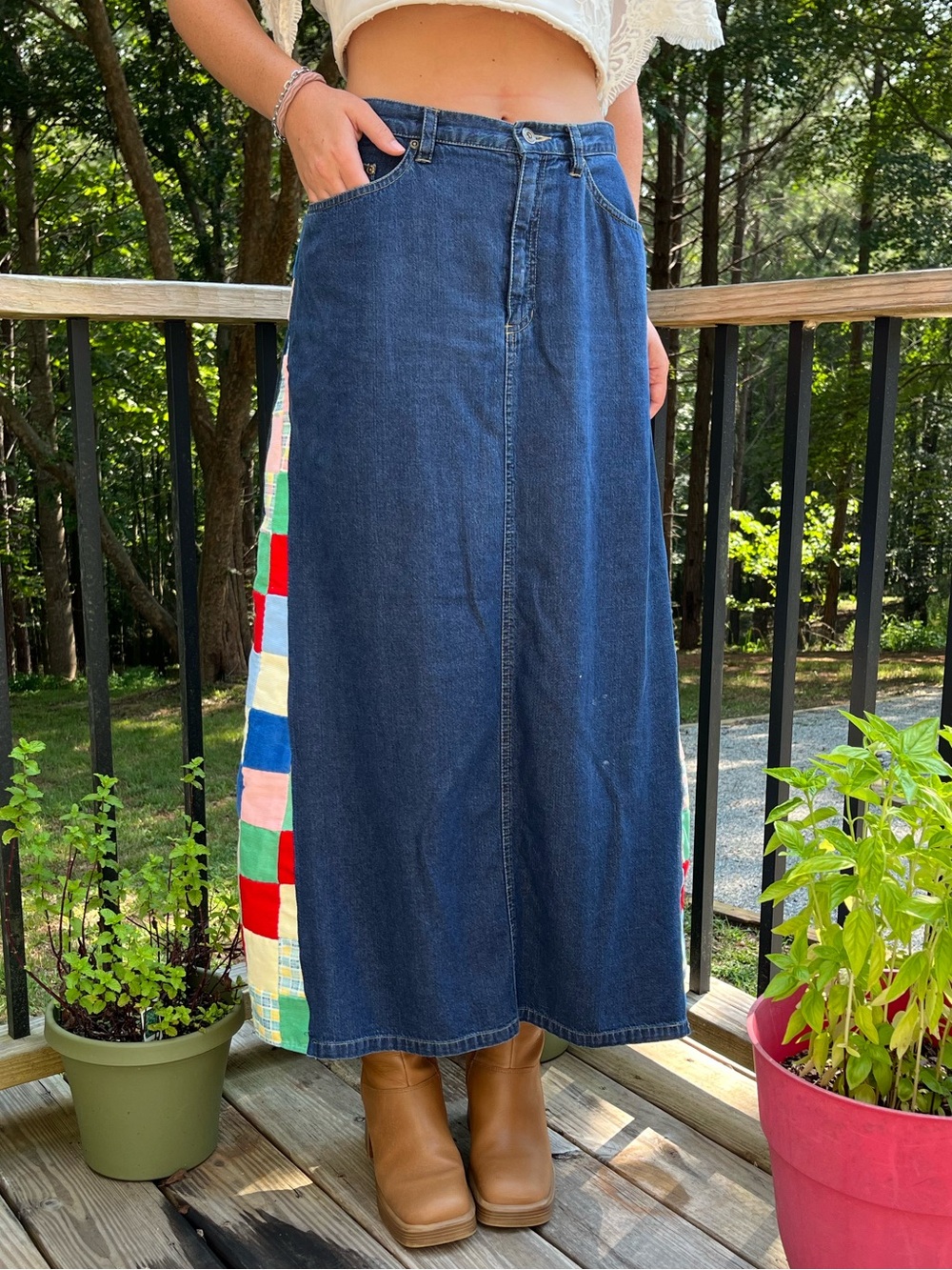 Liz Claiborne Reworked Denim Patchwork Maxi Skirt - Picture 2 of 4